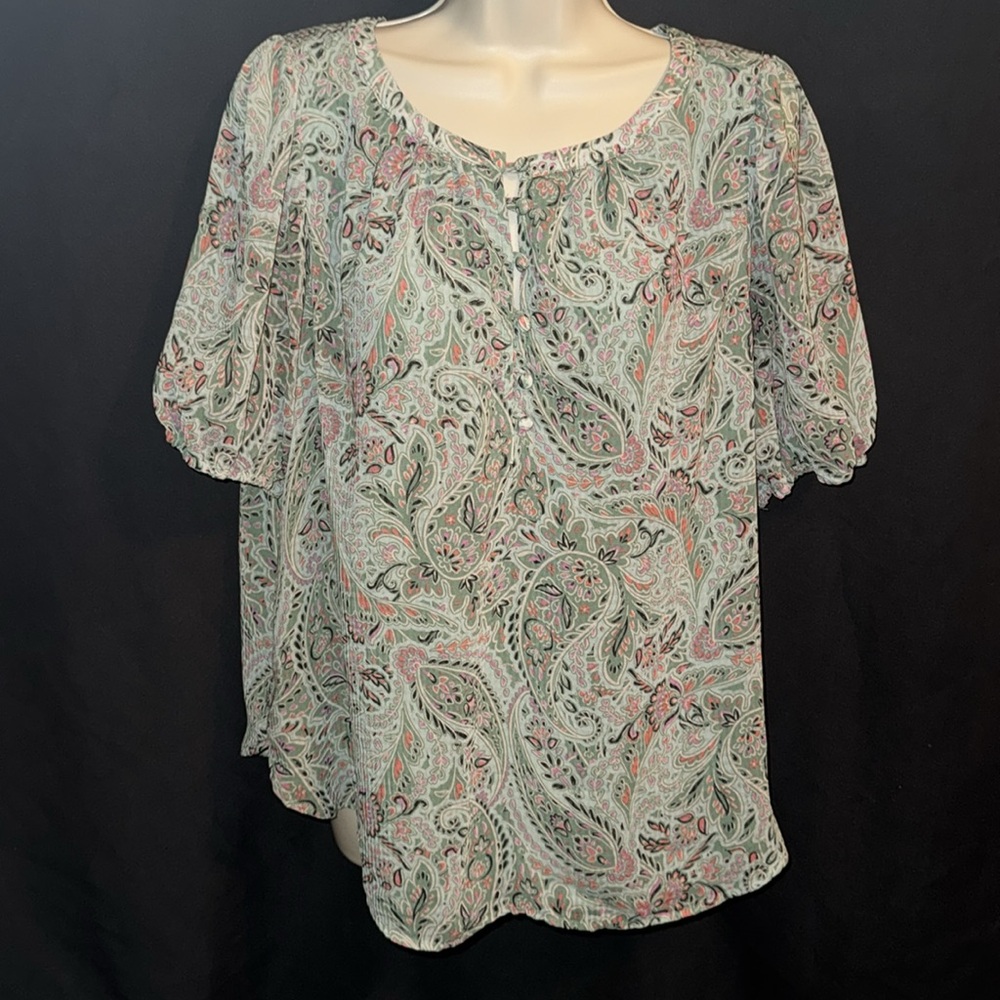 5/$50 Loft Sz L, paisley, sage, green blouse